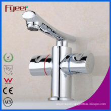 Fyeer Deck Mounted Chrome Plated Straight Spout Dual Handle Brass Bathroom Wash Basin Faucet Water Mixer Tap Wasserhahn